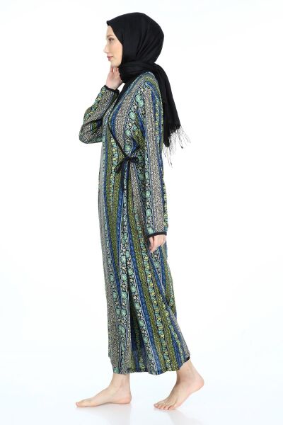 2001-01 Likapa Viskon Namaz Elbisesi MAVİ SARMAŞIK ÇİZGİLİ DESEN - 1