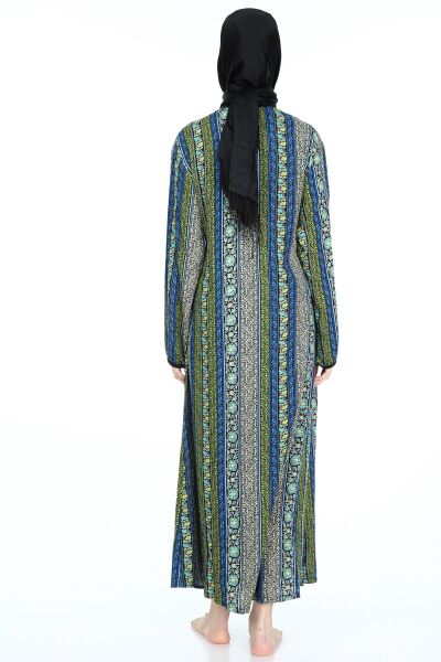 2001-01 Likapa Viskon Namaz Elbisesi MAVİ SARMAŞIK ÇİZGİLİ DESEN - 1