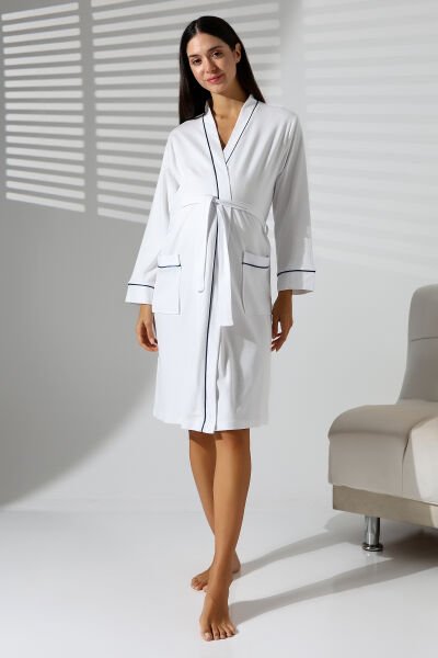 Likapa İnterlok Hamile Lohusa Uzun Kol Sabahlık 1356 M - beyaz lacivert