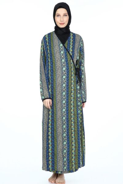 2001-01 Likapa Viskon Namaz Elbisesi MAVİ SARMAŞIK ÇİZGİLİ DESEN - 2