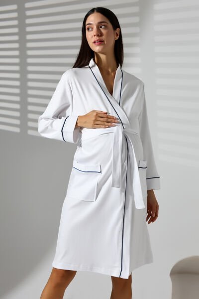 Likapa İnterlok Hamile Lohusa Uzun Kol Sabahlık 1356 XL - beyaz lacivert