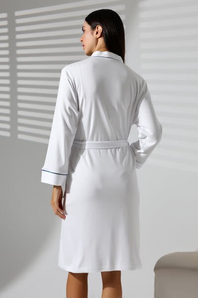 Likapa İnterlok Hamile Lohusa Uzun Kol Sabahlık 1356 XL - beyaz lacivert
