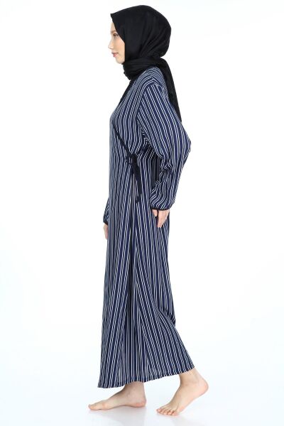 2001-01 Likapa Viskon Namaz Elbisesi LACİVERT  ÇİZGİLİ DESEN - 1