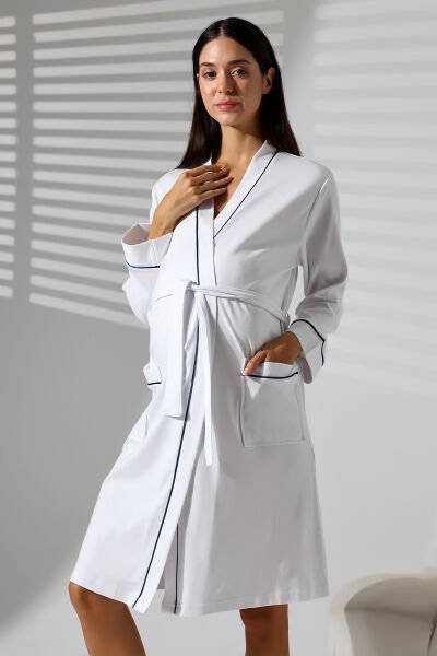 Likapa İnterlok Hamile Lohusa Uzun Kol Sabahlık 1356 2XL - beyaz lacivert