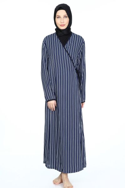 2001-01 Likapa Viskon Namaz Elbisesi LACİVERT  ÇİZGİLİ DESEN - 2