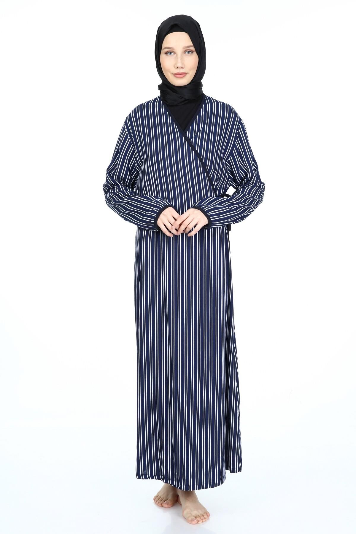 2001-01 Likapa Viskon Namaz Elbisesi LACİVERT  ÇİZGİLİ DESEN - 3
