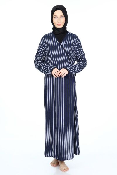 2001-01 Likapa Viskon Namaz Elbisesi LACİVERT  ÇİZGİLİ DESEN - 3