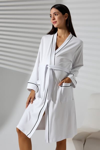 Likapa İnterlok Hamile Lohusa Uzun Kol Sabahlık 1356 Siyah Beyaz - L