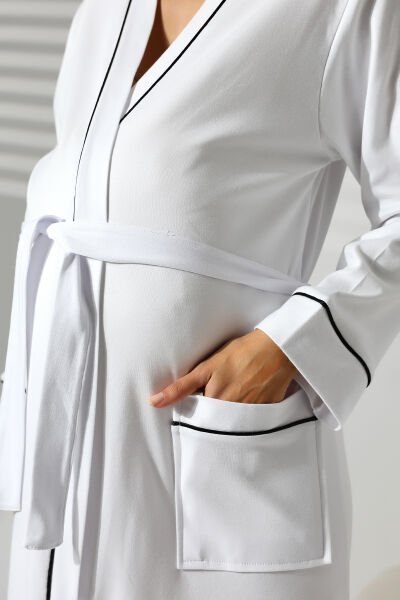 Likapa İnterlok Hamile Lohusa Uzun Kol Sabahlık 1356 Siyah Beyaz - XL