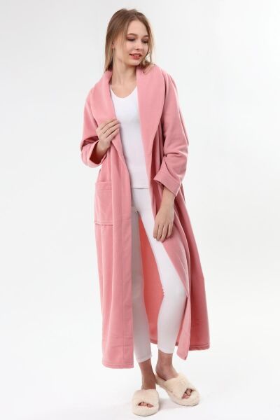 Likapa Uzun Şal Yaka Polar Sabahlık 226 Düz PEMBE - M