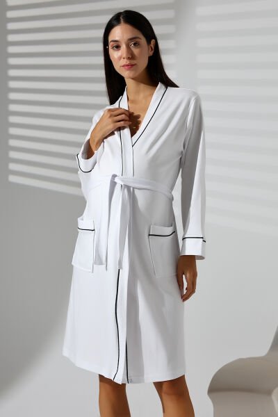 Likapa İnterlok Hamile Lohusa Uzun Kol Sabahlık 1356 Siyah Beyaz - 2XL