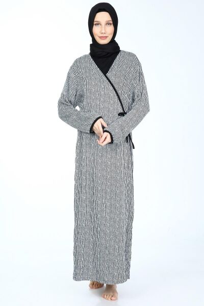 2001-01 Likapa Viskon Namaz Elbisesi SİYAH ÇİZGİLİ DESEN - 3