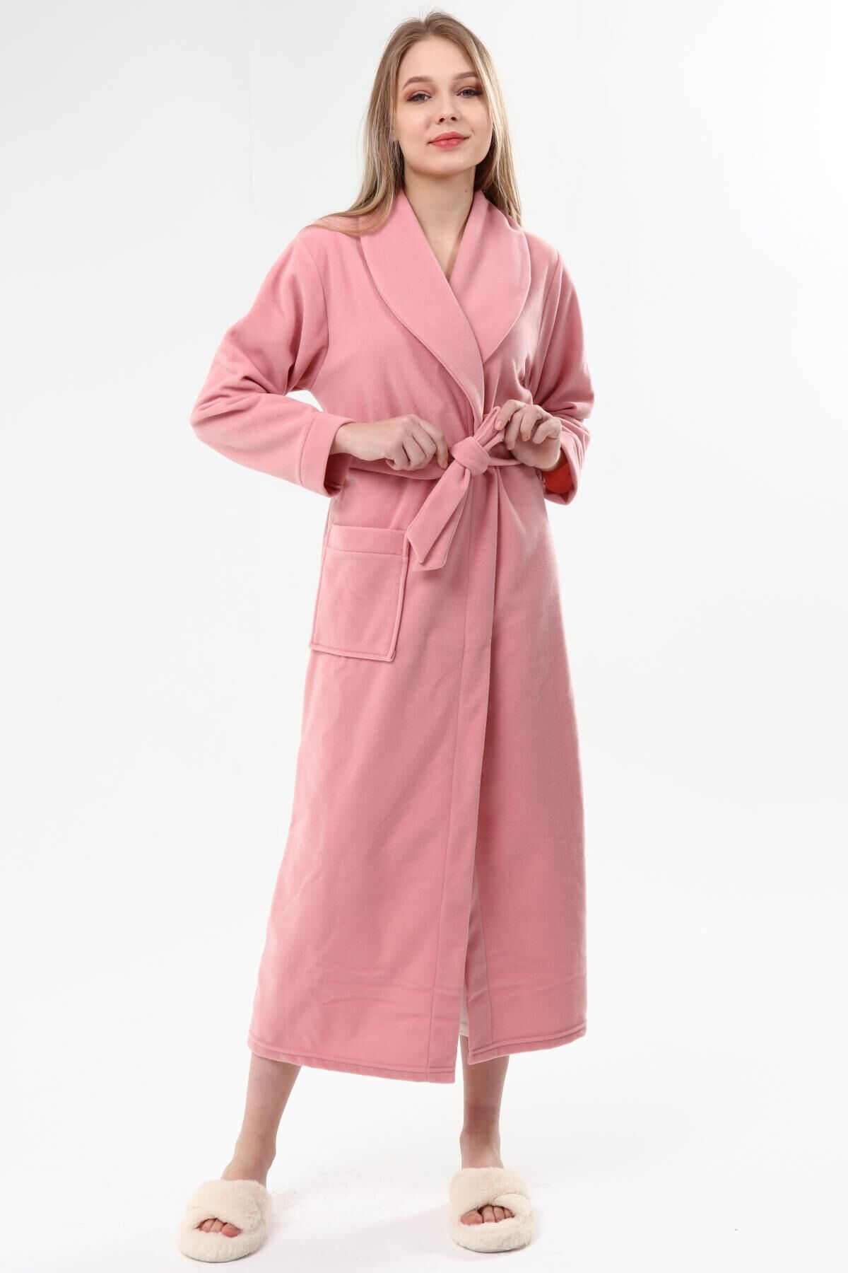 Likapa Uzun Şal Yaka Polar Sabahlık 226 Düz PEMBE - XL