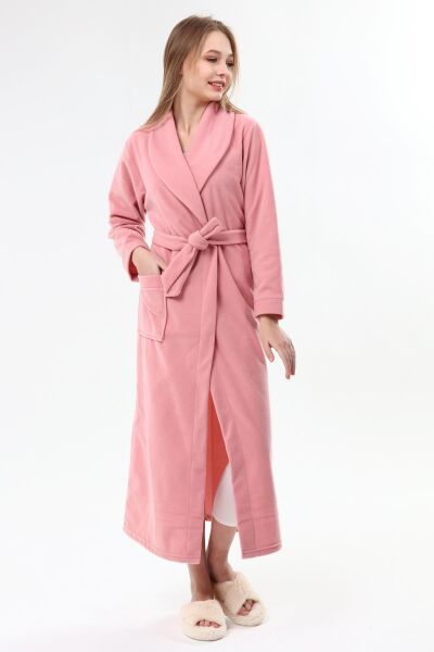 Likapa Uzun Şal Yaka Polar Sabahlık 226 Düz PEMBE - XL