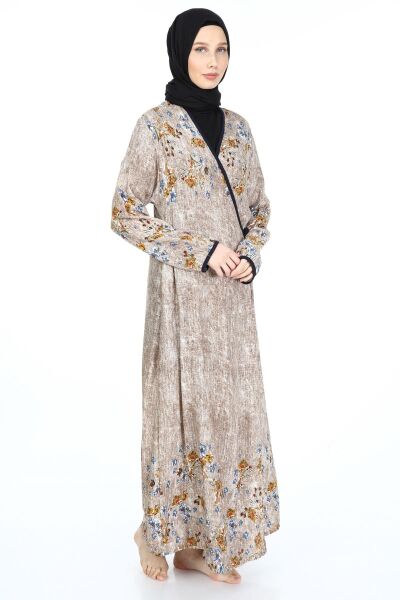 2001-01 Likapa Viskon Namaz Elbisesi KAHVE ETEĞİ SULU DESEN - 2