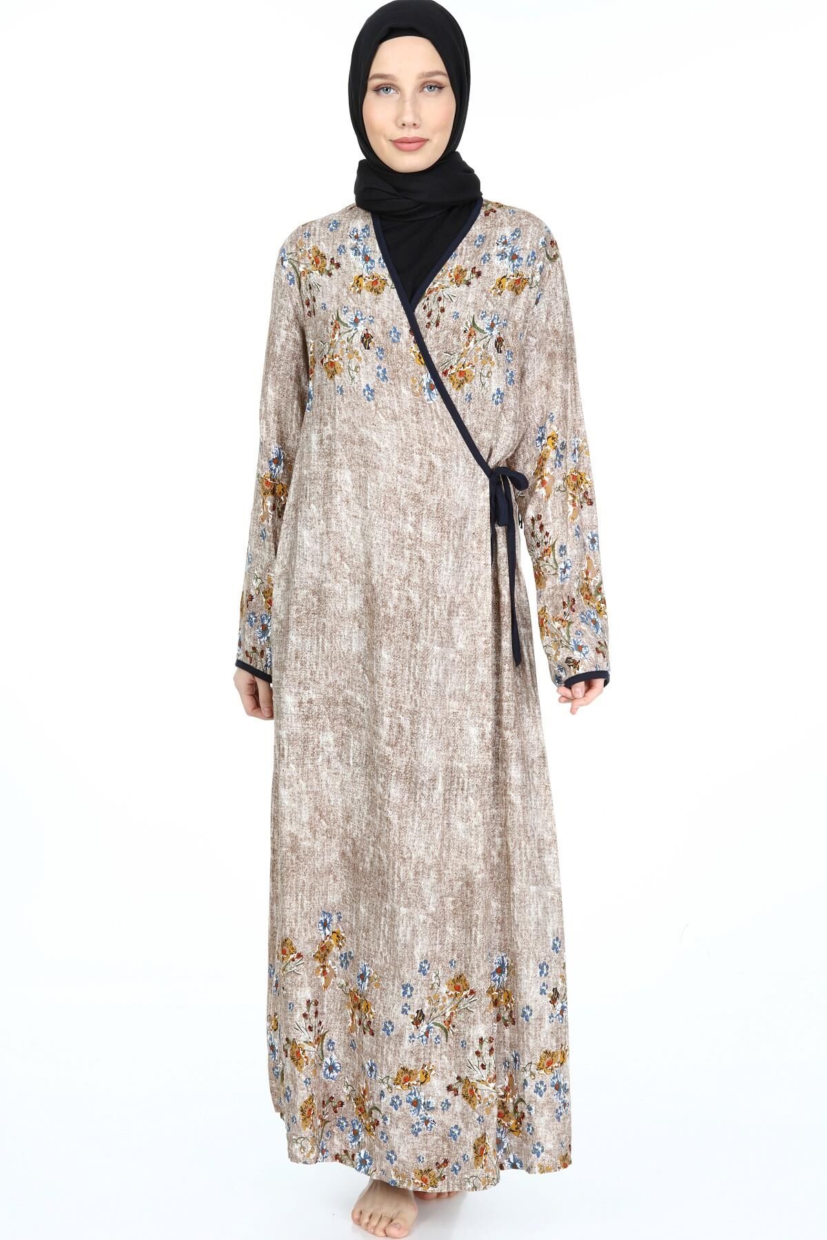 2001-01 Likapa Viskon Namaz Elbisesi KAHVE ETEĞİ SULU DESEN - 3