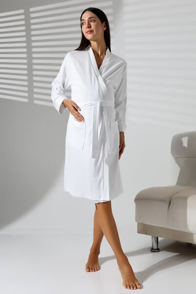 Likapa İnterlok Hamile Lohusa Uzun Kol Sabahlık 1356 ekru biyeli - 2XL