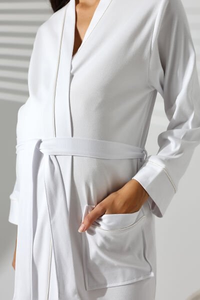 Likapa İnterlok Hamile Lohusa Uzun Kol Sabahlık 1356 ekru biyeli - 2XL