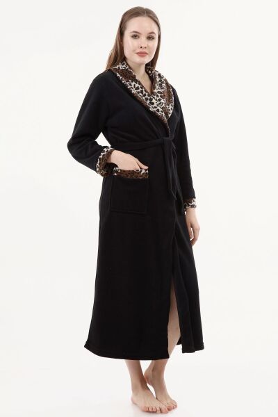 Likapa Uzun Şal Yaka Polar Sabahlık 226 SİYAH - XL