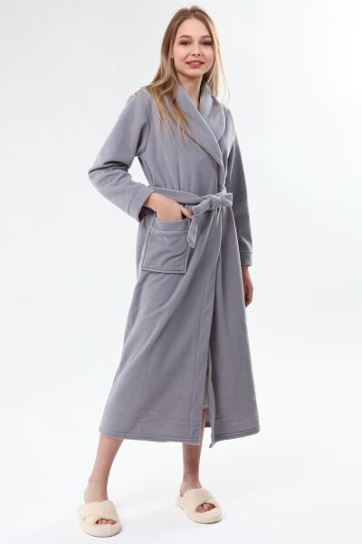 Likapa Uzun Şal Yaka Polar Sabahlık 226 Düz GRİ - M