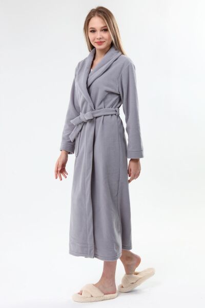 Likapa Uzun Şal Yaka Polar Sabahlık 226 Düz GRİ - M