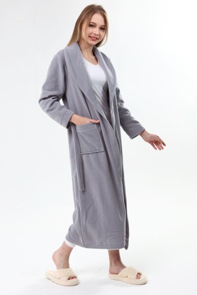 Likapa Uzun Şal Yaka Polar Sabahlık 226 Düz GRİ - M