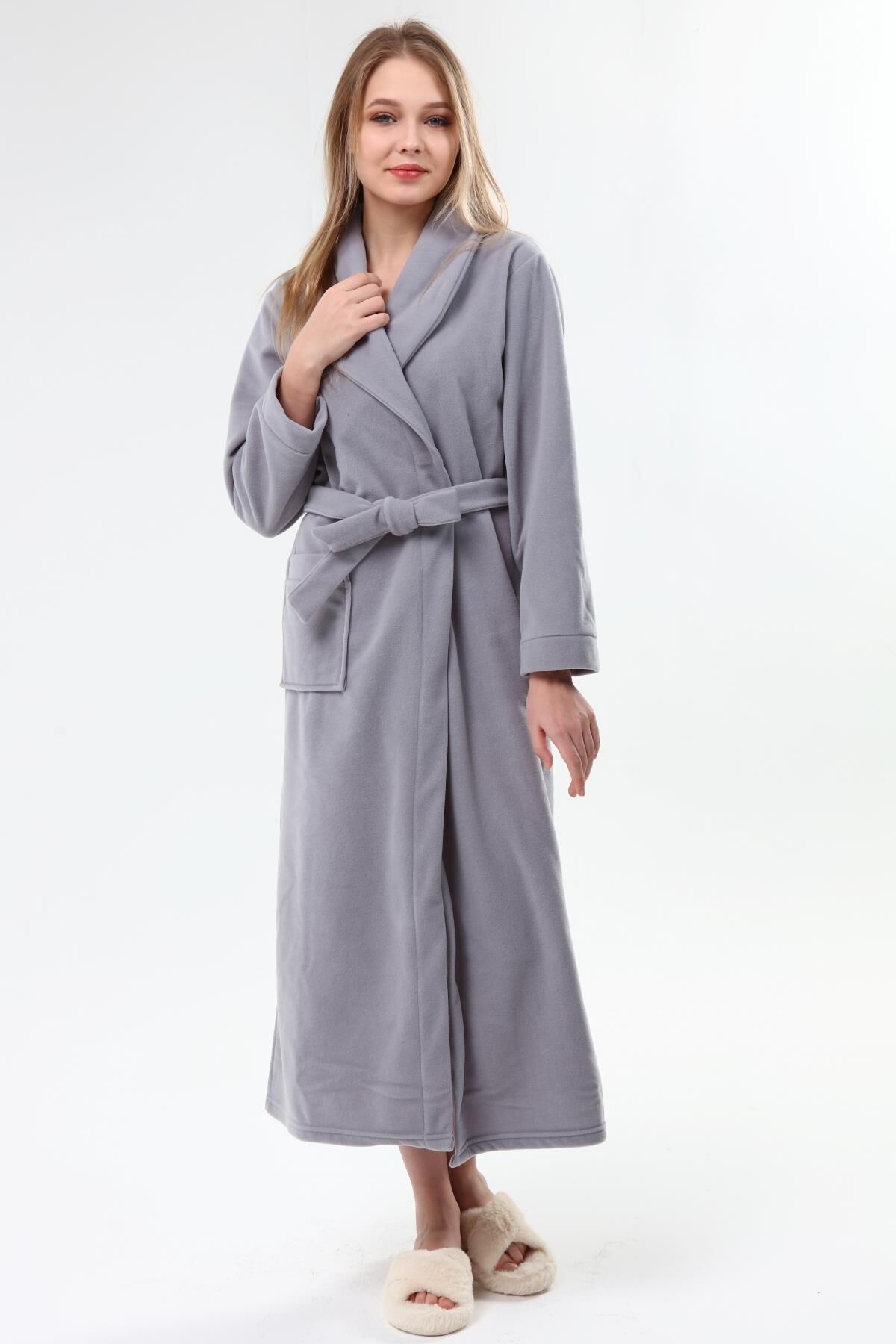 Likapa Uzun Şal Yaka Polar Sabahlık 226 Düz GRİ - 2XL