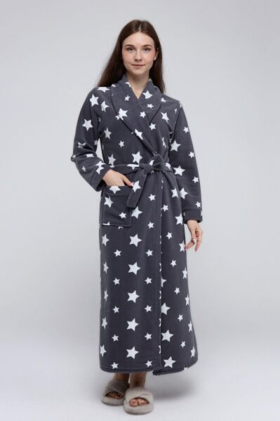 Likapa Uzun Şal Yaka Polar Sabahlık 226 KOYU GRİ YILDIZ - 2XL