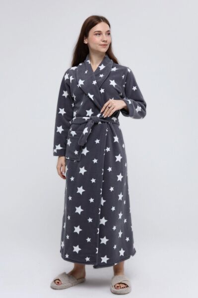 Likapa Uzun Şal Yaka Polar Sabahlık 226 KOYU GRİ YILDIZ - 2XL