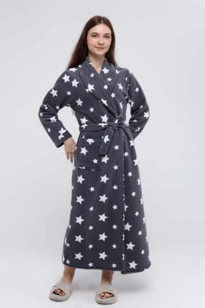 Likapa Uzun Şal Yaka Polar Sabahlık 226 KOYU GRİ YILDIZ - 2XL