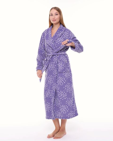Likapa Uzun Şal Yaka Polar Sabahlık 226 XL - MOR BEYAZ PUANLI