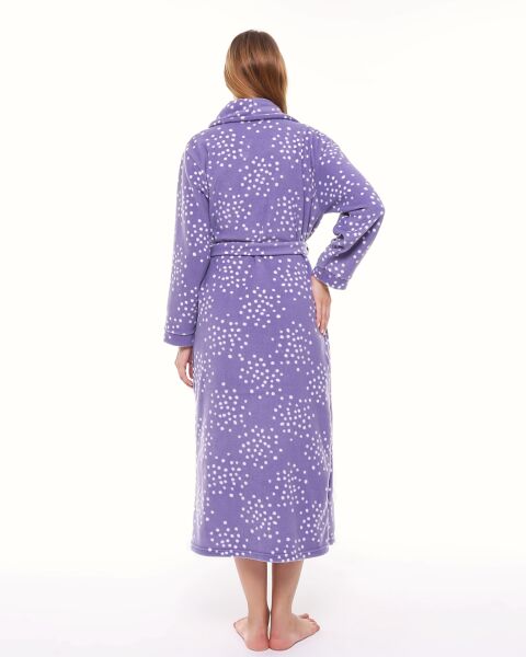 Likapa Uzun Şal Yaka Polar Sabahlık 226 XL - MOR BEYAZ PUANLI