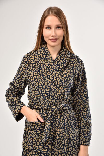 Likapa Uzun Şal Yaka Polar Sabahlık 226 LACİVERT LEOPAR - L