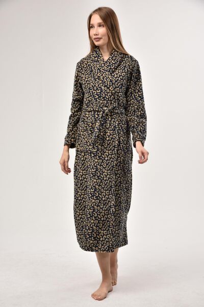 Likapa Uzun Şal Yaka Polar Sabahlık 226 LACİVERT LEOPAR - 2XL