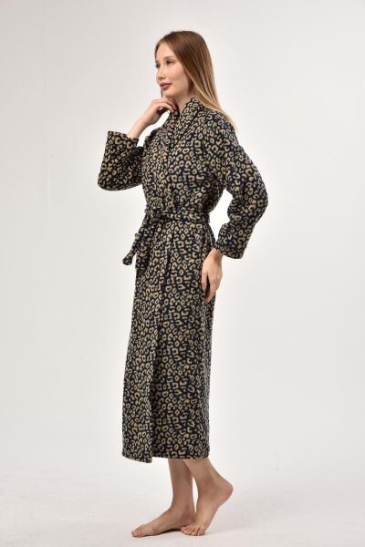 Likapa Uzun Şal Yaka Polar Sabahlık 226 LACİVERT LEOPAR - 2XL