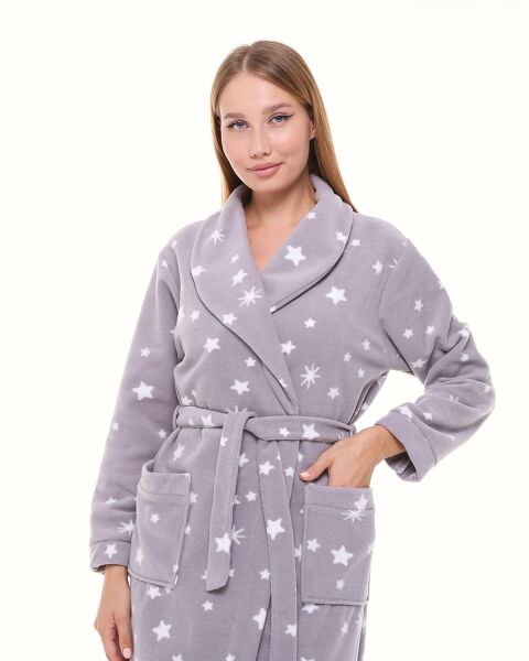 Likapa Uzun Şal Yaka Polar Sabahlık 226 2XL - GRİ BEYAZ YILDIZ