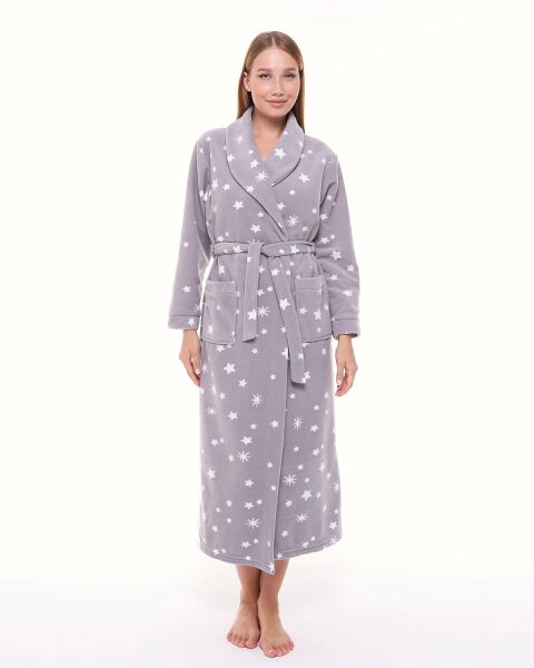 Likapa Uzun Şal Yaka Polar Sabahlık 226 2XL - GRİ BEYAZ YILDIZ