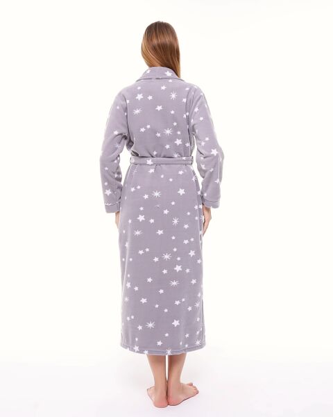 Likapa Uzun Şal Yaka Polar Sabahlık 226 2XL - GRİ BEYAZ YILDIZ