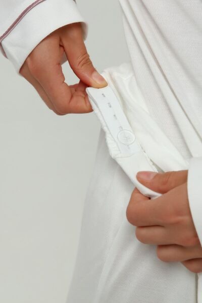 Önden Düğmeli Hamile Lohusa MEVSİMLİK UZUN KOL PİJAMA TAKIMI Düz Ekru - 3XL