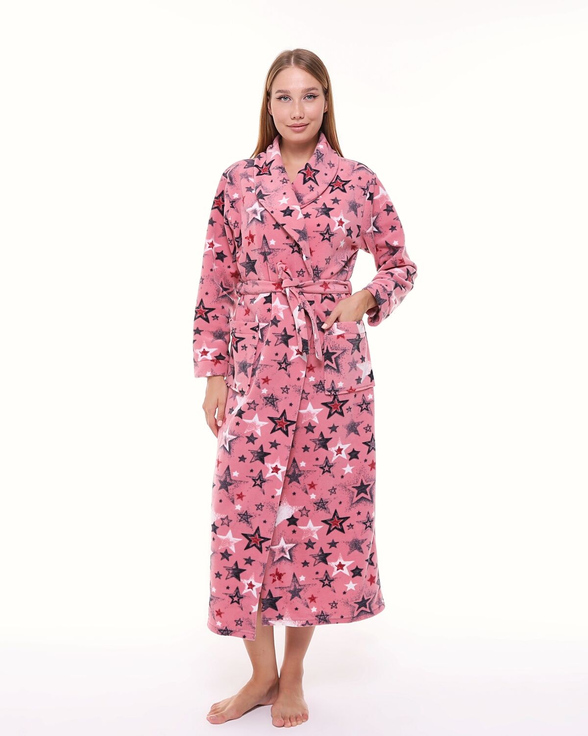 Likapa Uzun Şal Yaka Polar Sabahlık 226 2XL - PEMBE GRİ BÜYÜK YILDIZ