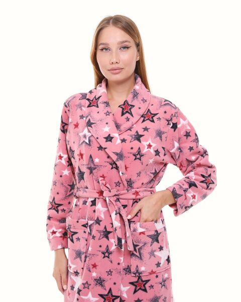 Likapa Uzun Şal Yaka Polar Sabahlık 226 2XL - PEMBE GRİ BÜYÜK YILDIZ