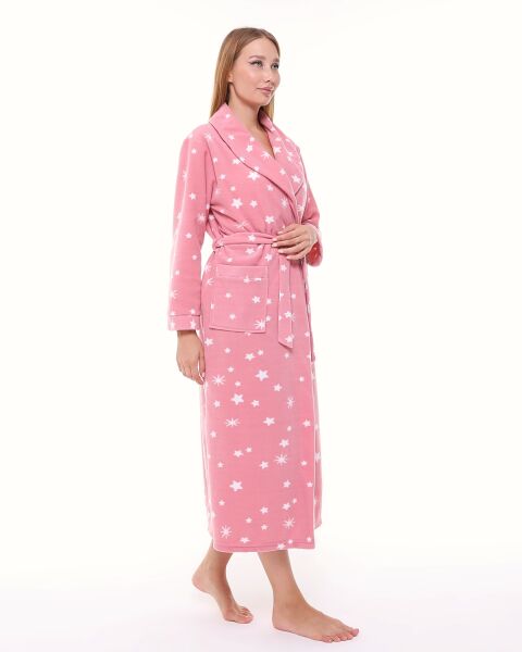 Likapa Uzun Şal Yaka Polar Sabahlık 226 L - PEMBE BEYAZ YILDIZ