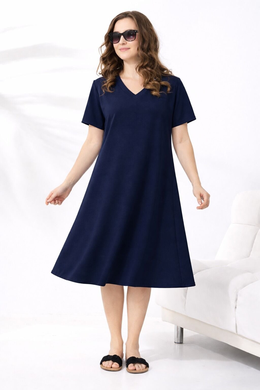 Likapa Yazlık Büyük Beden Viskon  V Yaka Kısa Kol Elbise 2688 2XL