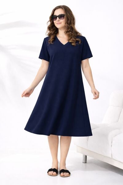 Likapa Yazlık Büyük Beden Viskon  V Yaka Kısa Kol Elbise 2688 2XL