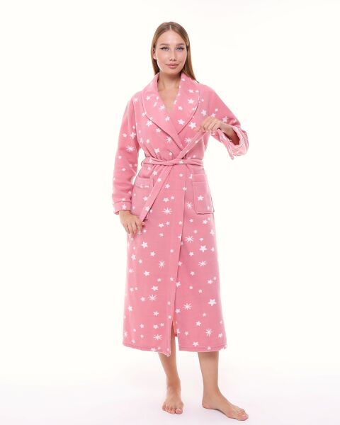Likapa Uzun Şal Yaka Polar Sabahlık 226 2XL - PEMBE BEYAZ YILDIZ