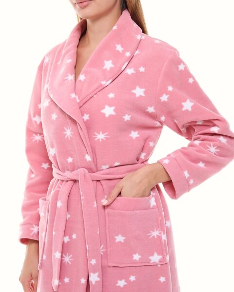 Likapa Uzun Şal Yaka Polar Sabahlık 226 2XL - PEMBE BEYAZ YILDIZ