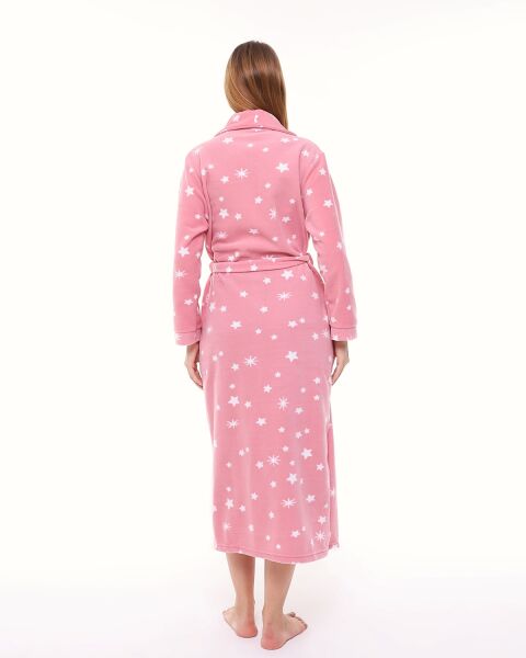 Likapa Uzun Şal Yaka Polar Sabahlık 226 2XL - PEMBE BEYAZ YILDIZ