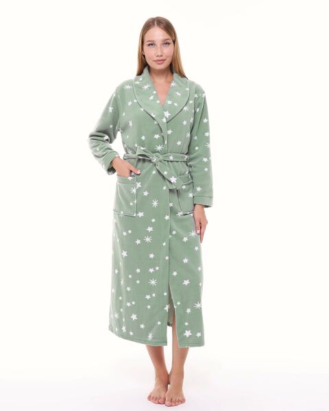 Likapa Uzun Şal Yaka Polar Sabahlık 226 XL - MİNT BEYAZ YILDIZ