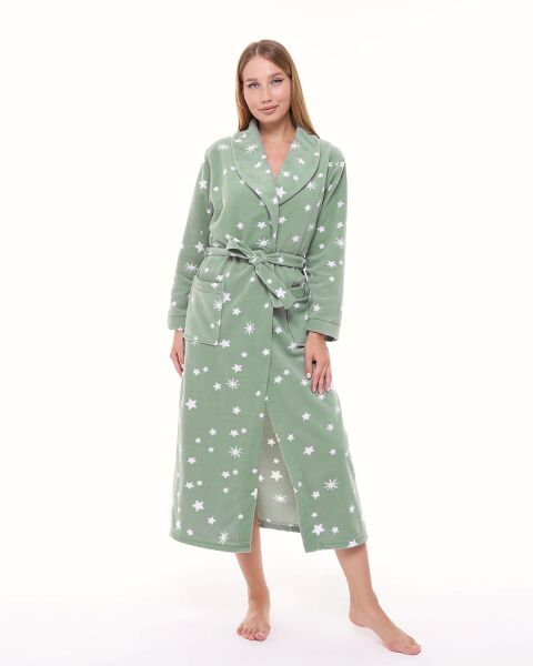 Likapa Uzun Şal Yaka Polar Sabahlık 226 XL - MİNT BEYAZ YILDIZ