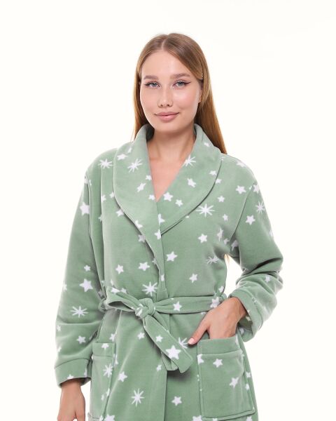 Likapa Uzun Şal Yaka Polar Sabahlık 226 XL - MİNT BEYAZ YILDIZ